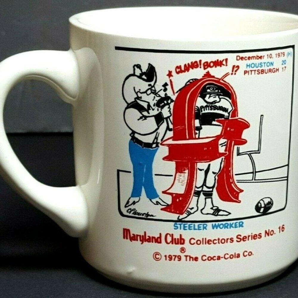 Vtg 1979 MARYLAND CLUB COFFEE MUG Houston/Pittsburgh COLLECTOR #16 Coca Cola 1l8